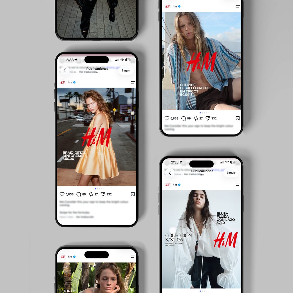 Social adaptations for seasonal H&M campaigns shown on phones